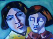 Mother and Daughter, oil on paper, 60x80cm, framed - $850