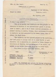 Hans, Henriette & Anneliese's Landing Permit, 8 Nov 1938