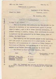 Hans, Henriette & Anneliese's Landing Permit, 8 Nov 1938